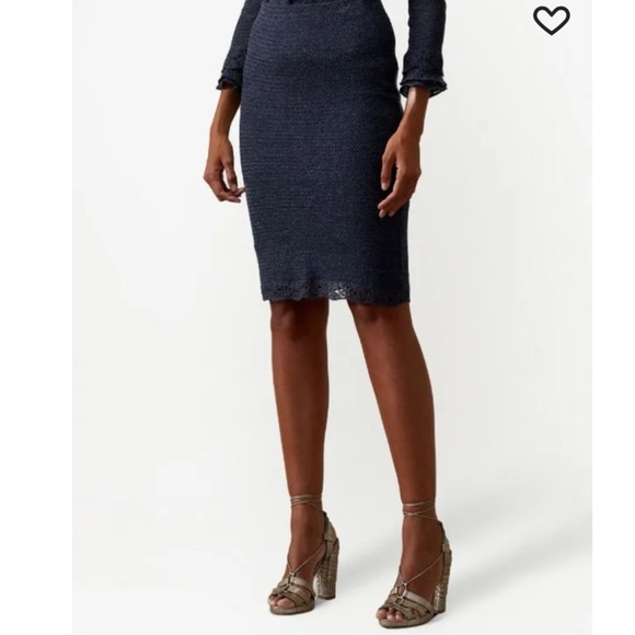 Ralph Lauren Collection Purple Label Ruffle Trim Blue Pencil Skirt Large NEW - Picture 1 of 12